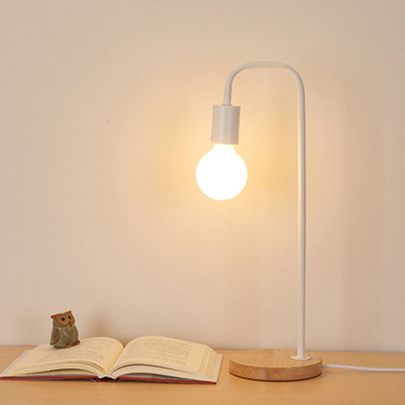 Lámpara de mesa de metal de macarrón de metal lámpara de noche de dormitorio con base de madera