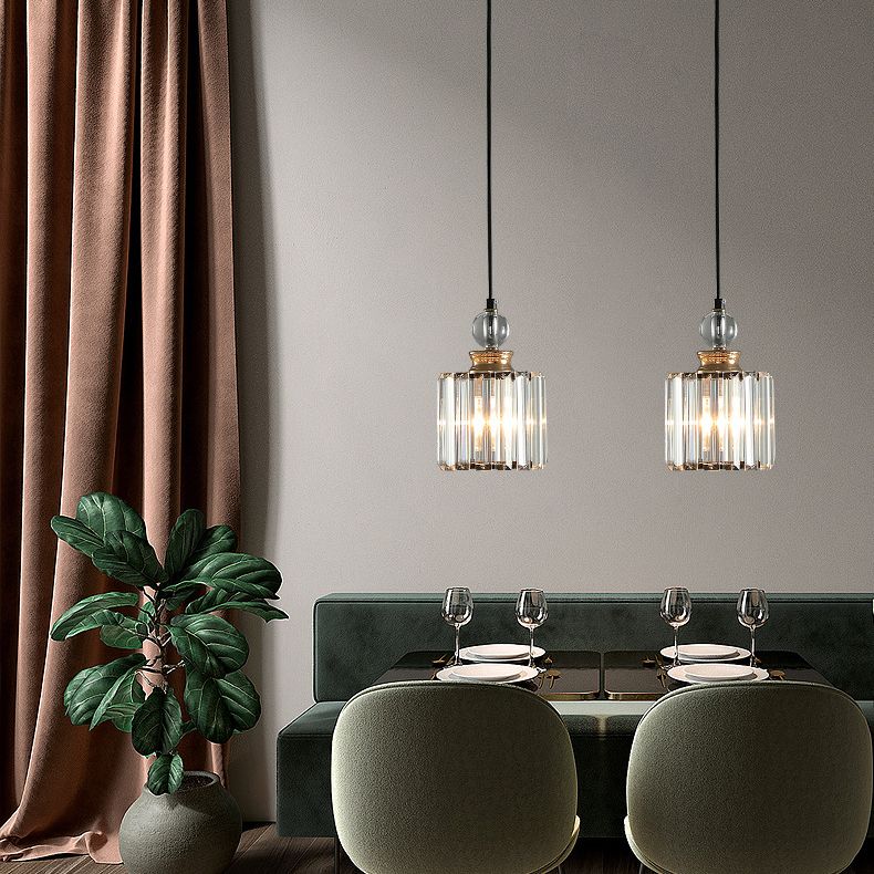 Black Cylindrical Hanging Light Fixture Minimalist Crystal Prism Pendant Lighting for Restaurant