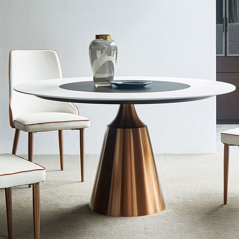 Glam Dining Round Table Sintered Stone Table with Metal Legs for Home