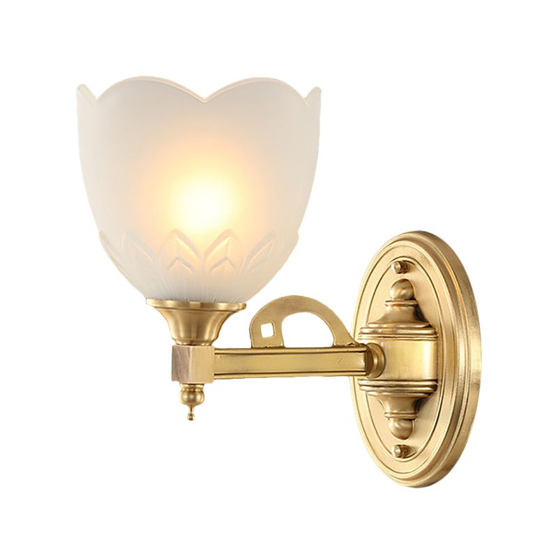 Bell Shade Corridor Wall Mount Light Traditional Style Frosted Glass 1/2-Light Gold Finish Wall Sconce