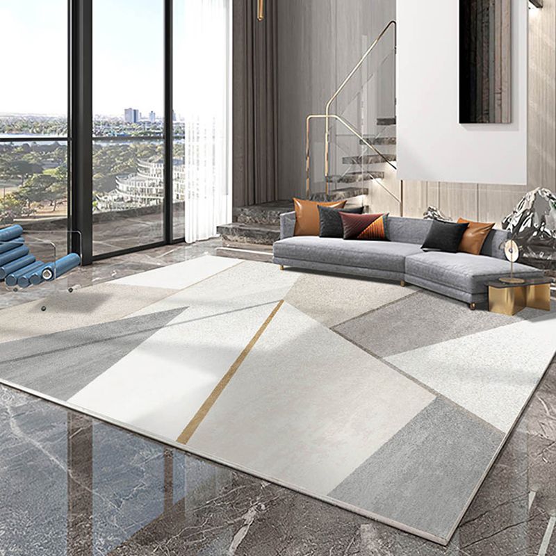 Apricot Tone Nordic Indoor Rug Polyester Geometric Print Carpet Non-Slip Backing Rug for Living Room