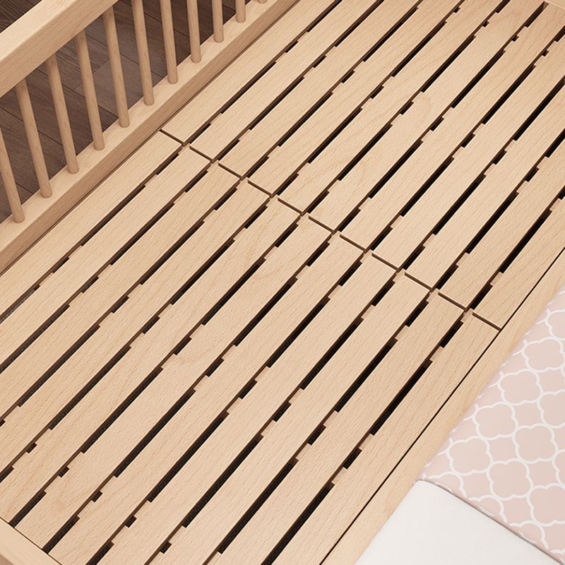 Solid Wood Nursery Bed Modern Beech Baby Crib with Guardrails