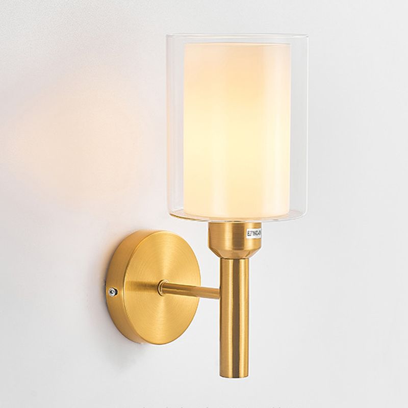 Modern Vanity Lighting Cylinder Shade Wall Light Fixture with Glass for Bathroom