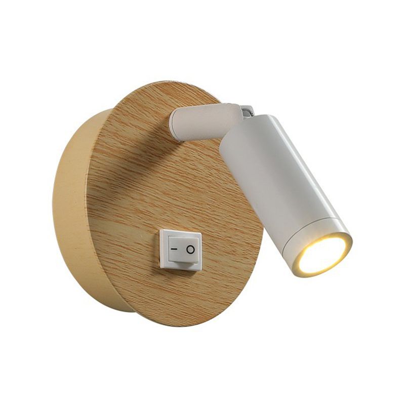 Single Contemporary Black/White Wall Mounted Sconce Shaded Wooden Wall Light