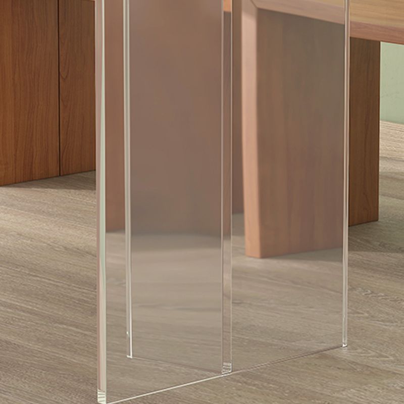 Luxury Wood Table for Restaurant Rectangle Dining Table with Acrylic Double Pedestal Base