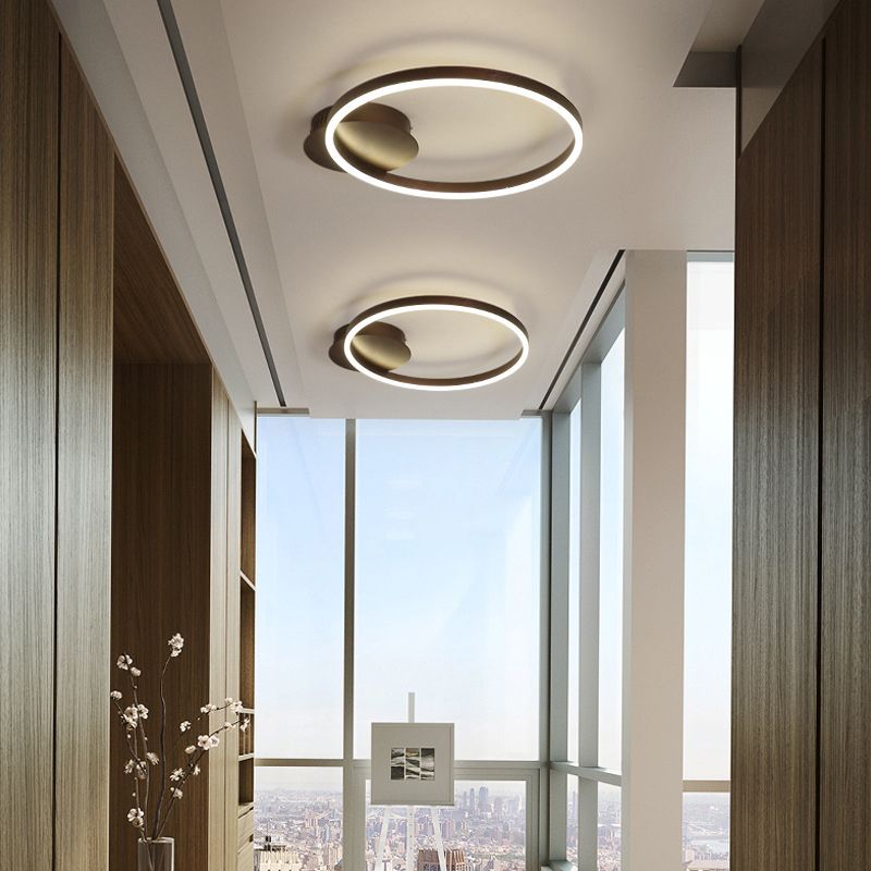 Metal Circular Semi Flush Light Simple Semi Flush Chandelier Lighting in Brown