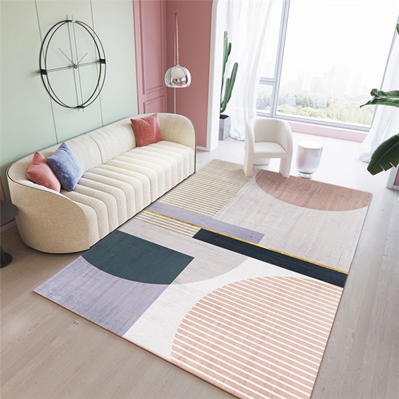 Orange Modern Rug Polyester Geometric Print Rug Non-Slip Backing Rug for Living Room