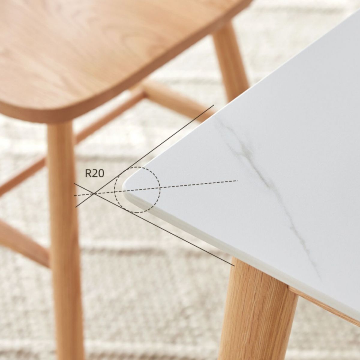 Mesa de comedor de piedra sinterizada moderna Mesa rectangular con madera maciza de cuatro patas
