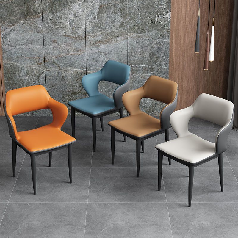 Industrial Style Arm Dining Chair Faux Leather Open Back Dining Chair for Living Room