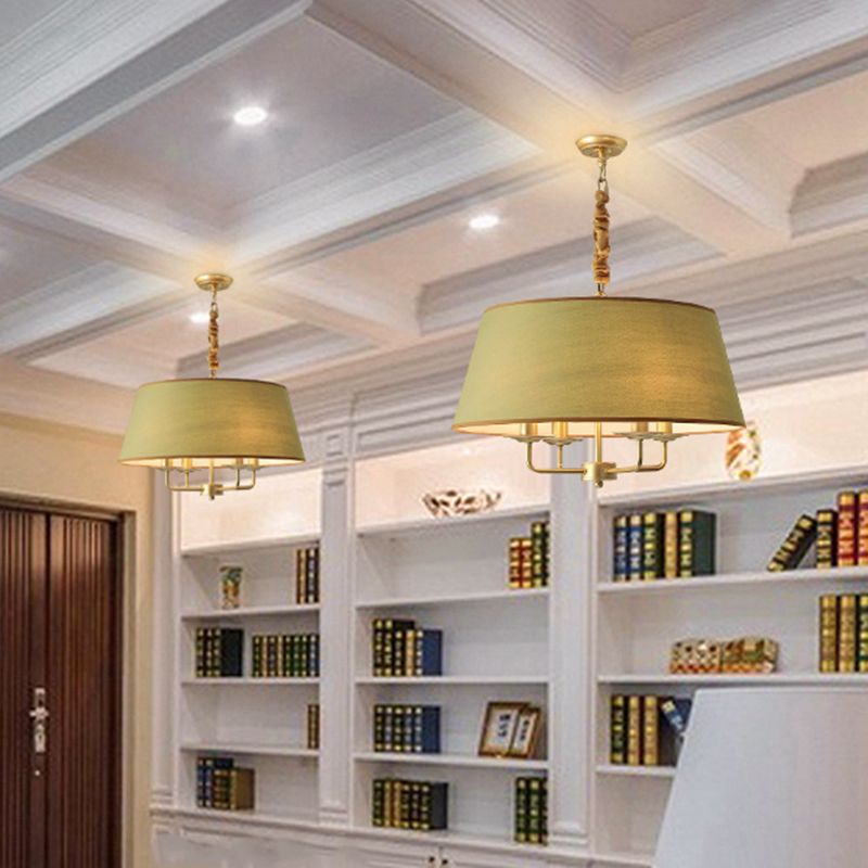 4-Licht traditionelle Stoff Kronleuchter Drum Deckenleuchte für Esszimmer