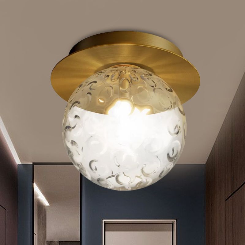 Water Glass Globe Flush Pendant Light Modern 1 Bulb Indoor Ceiling Light Flush Mount in Clear