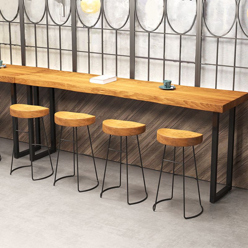 Modern Metal Base Bar Table Black Iron Solid Wood Bar Stool Table