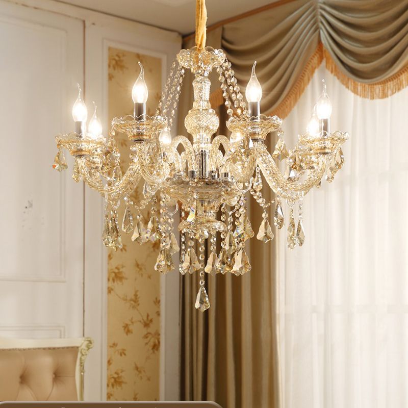Traditional Luxury Candle Pendant Light Glass Chandelier with Crystal Decoration