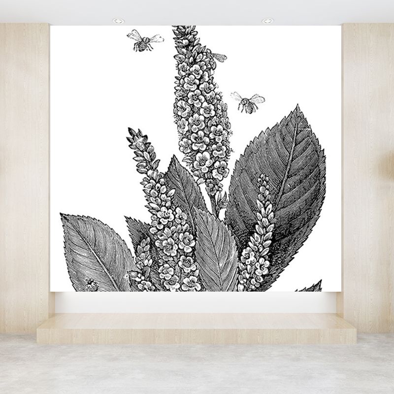 Contemporary Botanical Mural Decal Black Decorative Wall Covering for Dining Room