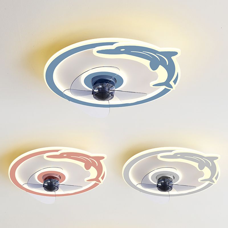 Children LED Ceiling Fan Light Round Ceiling Mount Lamp with Acrylic Shade for Kid's Room