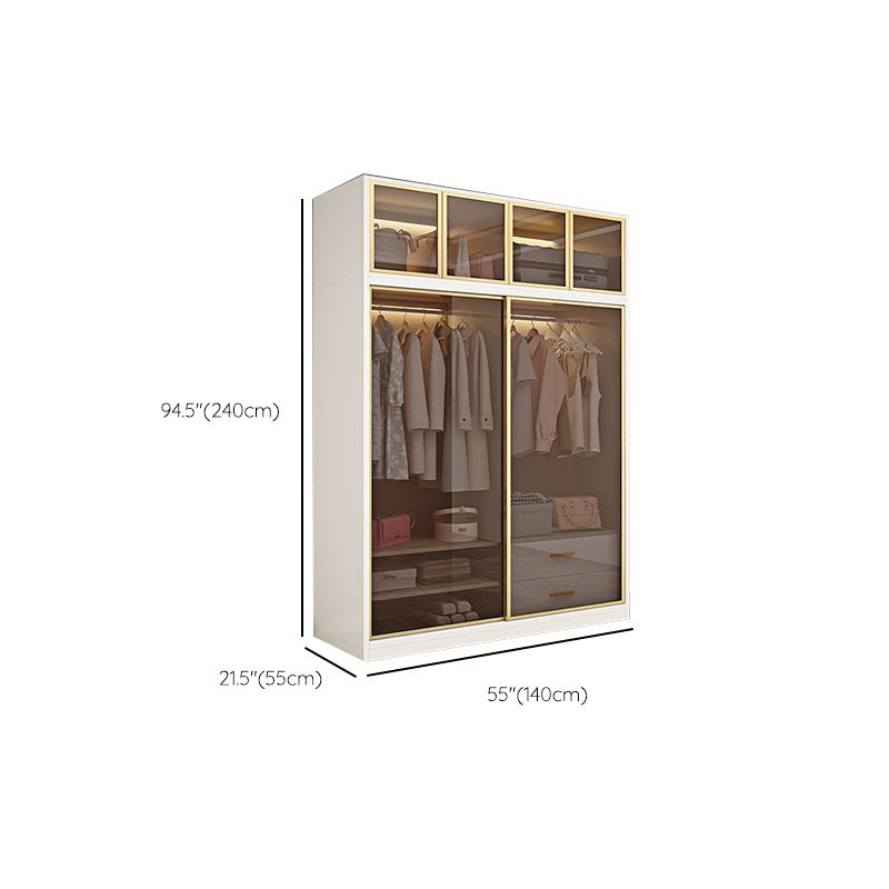 Modern White Wood Frame Wardrobe Freestanding Wardrobe with Sliding Glass Doors