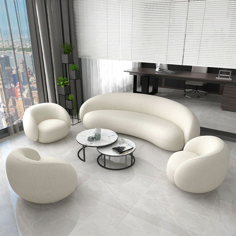 Contemporary Living Room Fabric Tuxedo Arm Cushions White Seating
