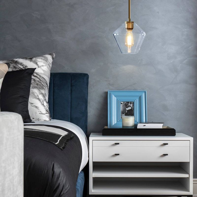 Glass Shade Hanging Pendant Nordic Brass Finish Drop Light for Dining Room