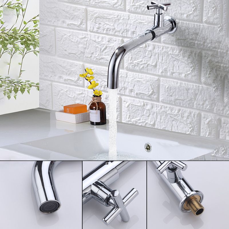 Contemporary Wall Mounted Bathroom Faucet Cross Handle Solid Brass Faucet