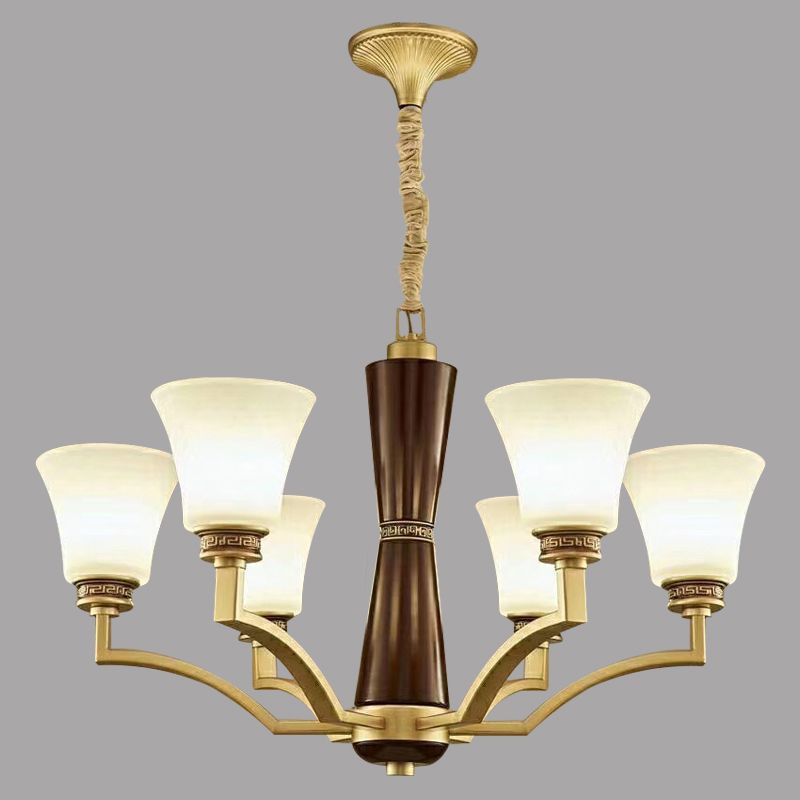 Bell -vormige eetkamer plafond kroonluchter antieke stijl matglas 6/8 bollen gouden ophanging hanglamp