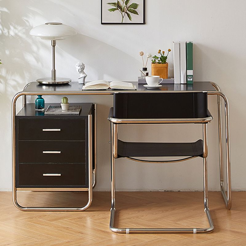 Modern Dining Accent Chair Faux Leather and Metal Dining Arm Chair