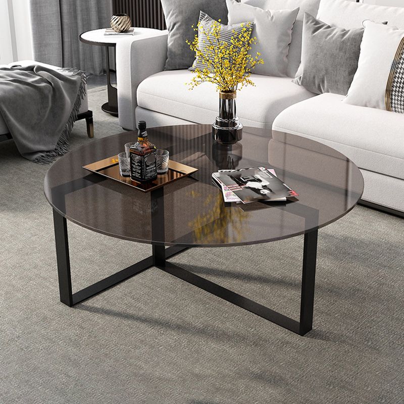 17" Wide Contemporary Coffee Table Round Glass Top Cocktail Table