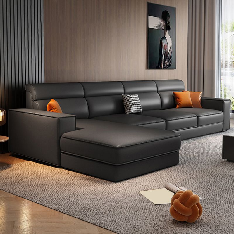 Scandinavian Dark Gray Square Arm Stain-Resistant Faux Leather Sofa
