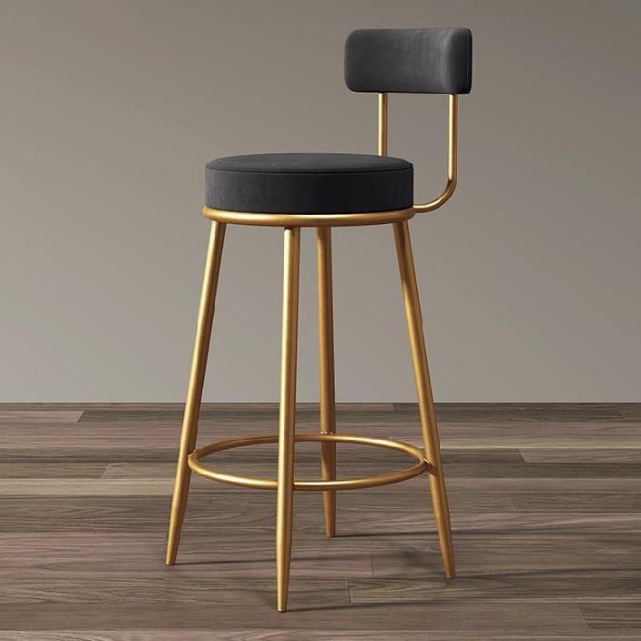 Glam Armless Backrest Counter Stool Iron Cafe Bar Stool with Pedal and Cushion
