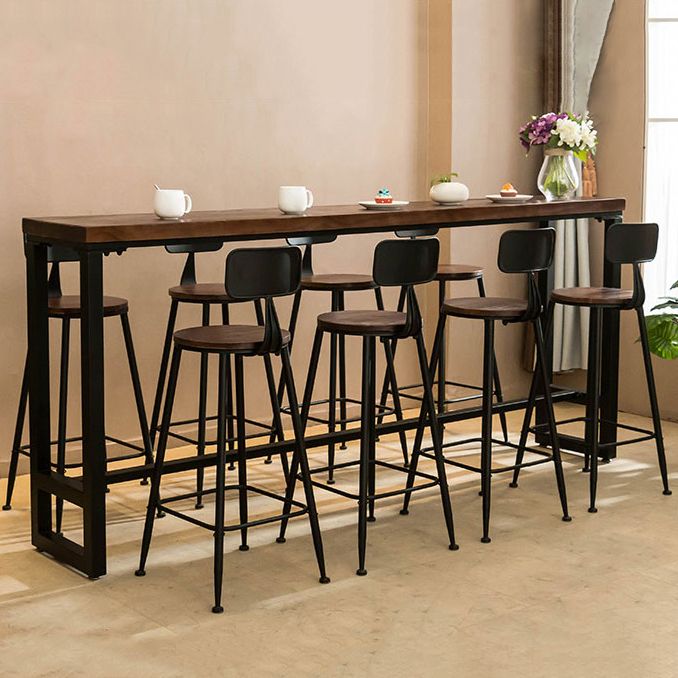 Modern Rectangle Solid Wood Bar Table Set 1/5/9 Pieces Counter Table with Black Stools