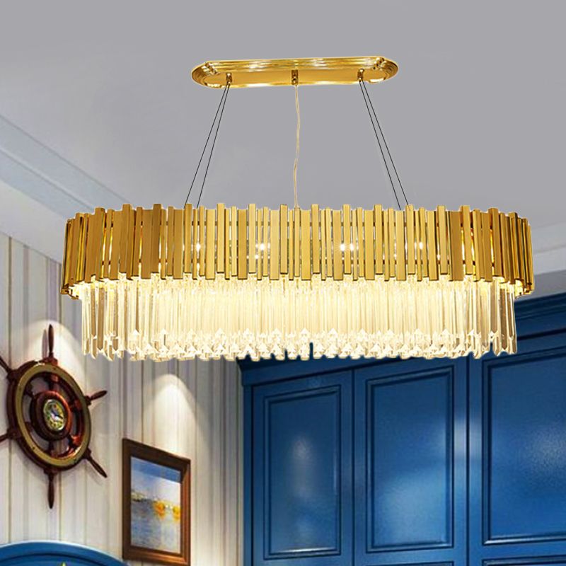 26"/35.5"/39" W Modern Oblong Layered Metal Chandelier Lamp 6-Light Golden Hanging Light with Crystal Icicles
