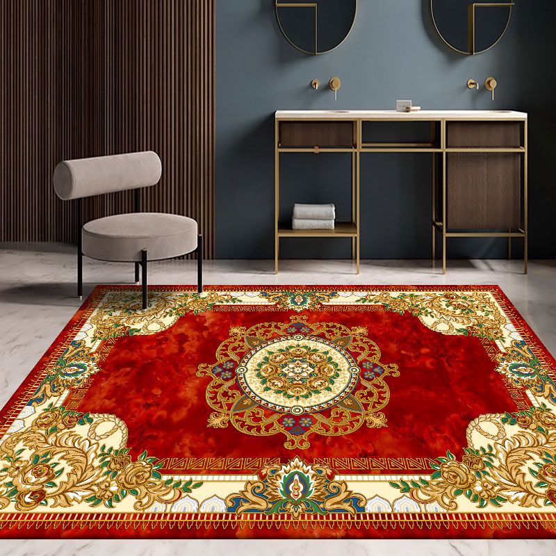 Classical Floral Printed Rug Polyester Indoor Carpet Non-Slip Backing Area Rug for Living Room