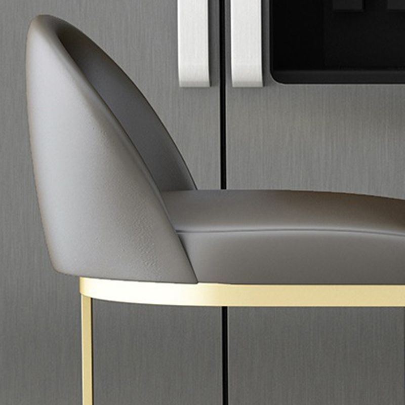 Glam Gray Metal Barstool Faux Leather Upholstered Counter Stool with Gold Base