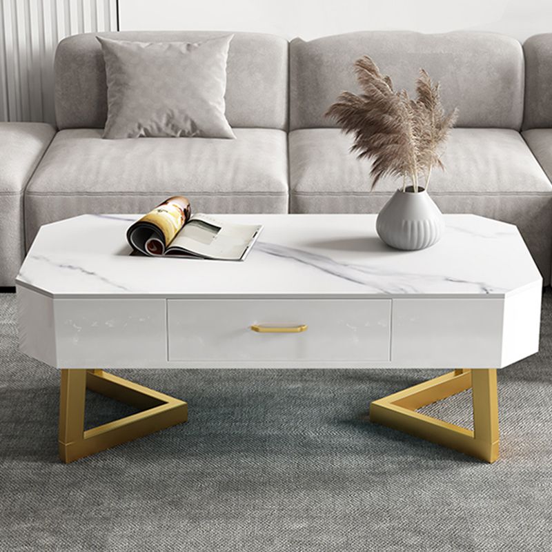 Cross Legs Coffee Table Stone Top Rectangular Cocktail Table