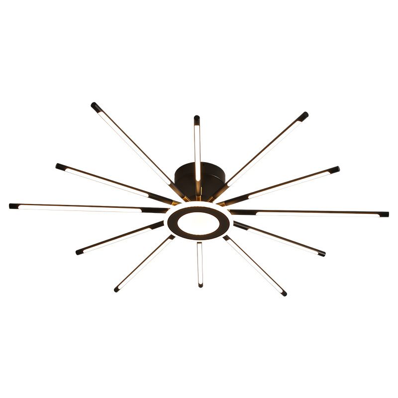 Modern Creative LED Semi Flush Mount Acrylic Linear Ceiling Light in Black and Gold