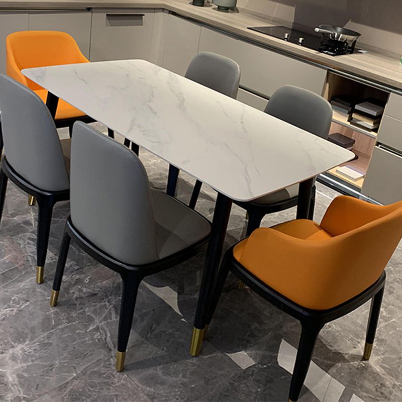 Sintered Stone Dining Table for Restaurant Industrial Rectangle White Table with 4 Legs