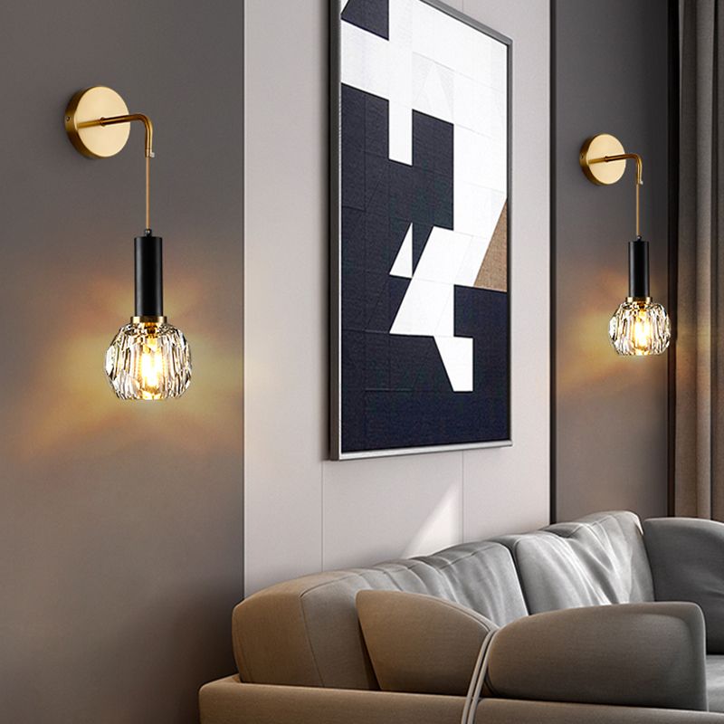 1/2 Bulbs Crystal Sconce Light in Gold Postmodern Wall Lighting Fixtures for Bedroom