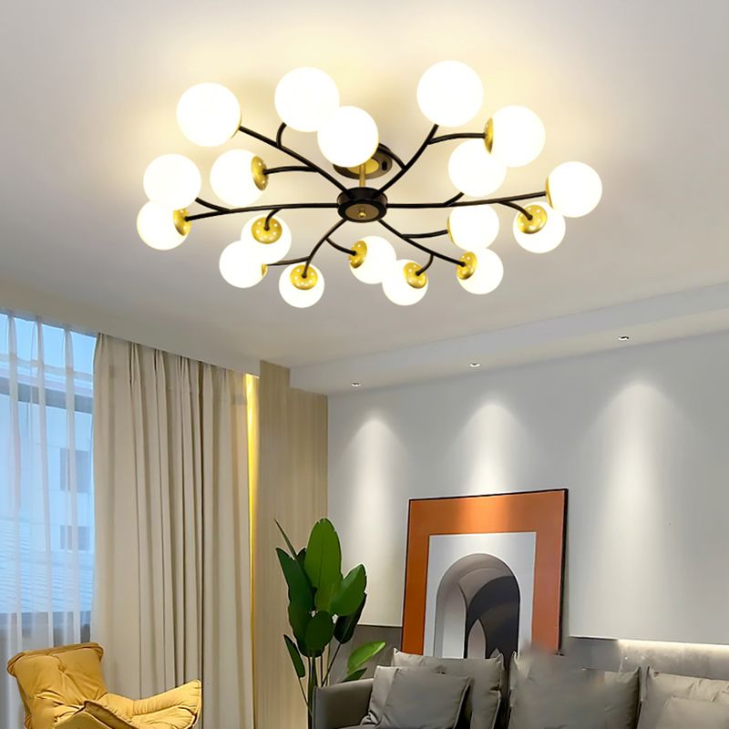 Ball Shape Glass Flush Light Modern Style Multi Lights Flush Mount Fixture in Black