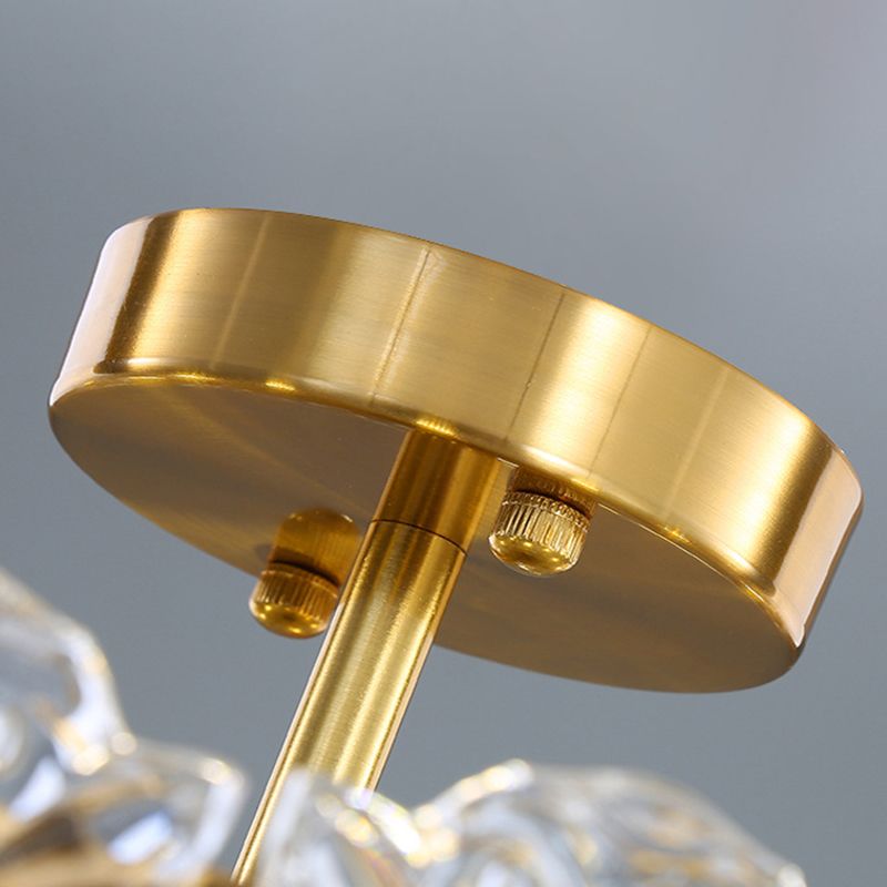 Modern Semi Flush Mount Light Glass Light Fixture in Brass for Living Room