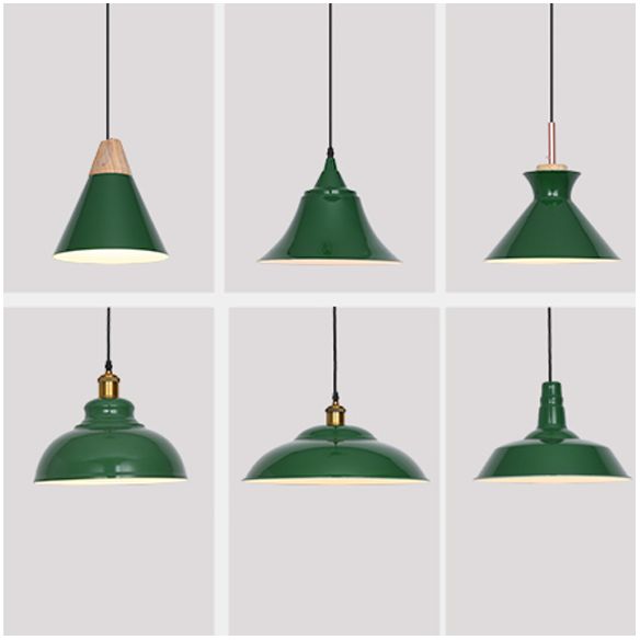 Lampada a sospensione verde a bulbina singola Metal Geometric Luce sospesa per sala da pranzo