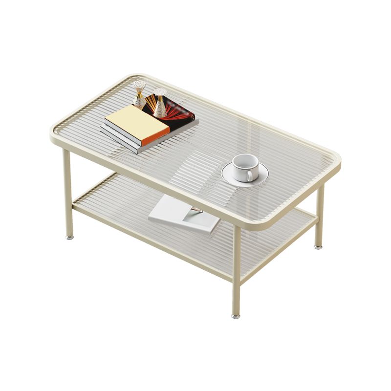 Glass-Topped Cocktail Table Rectangular Coffee Table for Living Room