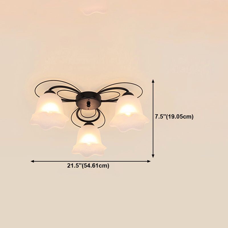 Black Shaded Semi Flush Mount Light Simple-Style Glass Living Room Ceiling Light