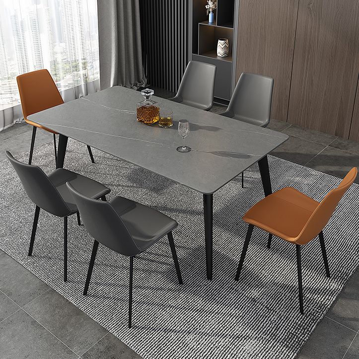 Mesa rectangular de piedra sinterizada industrial con base de acero al carbono negro de 4 patas para el hogar