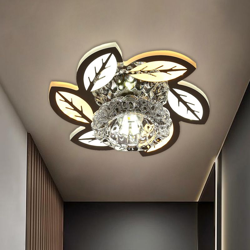 LED Floral/Leaf Ceiling Mounted Fixture Modern Clear Crystal Shade Flush Mount Lighting for Corridor