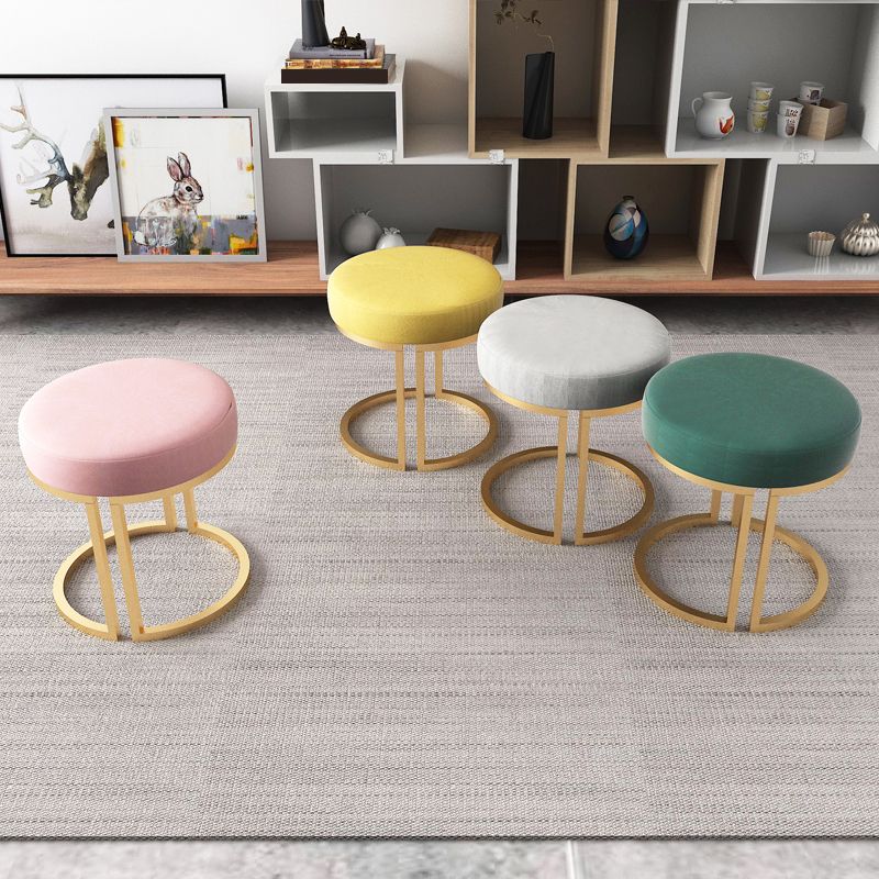 Solid Color Flannel Standard Stool Modern Style Simple Round Footstool