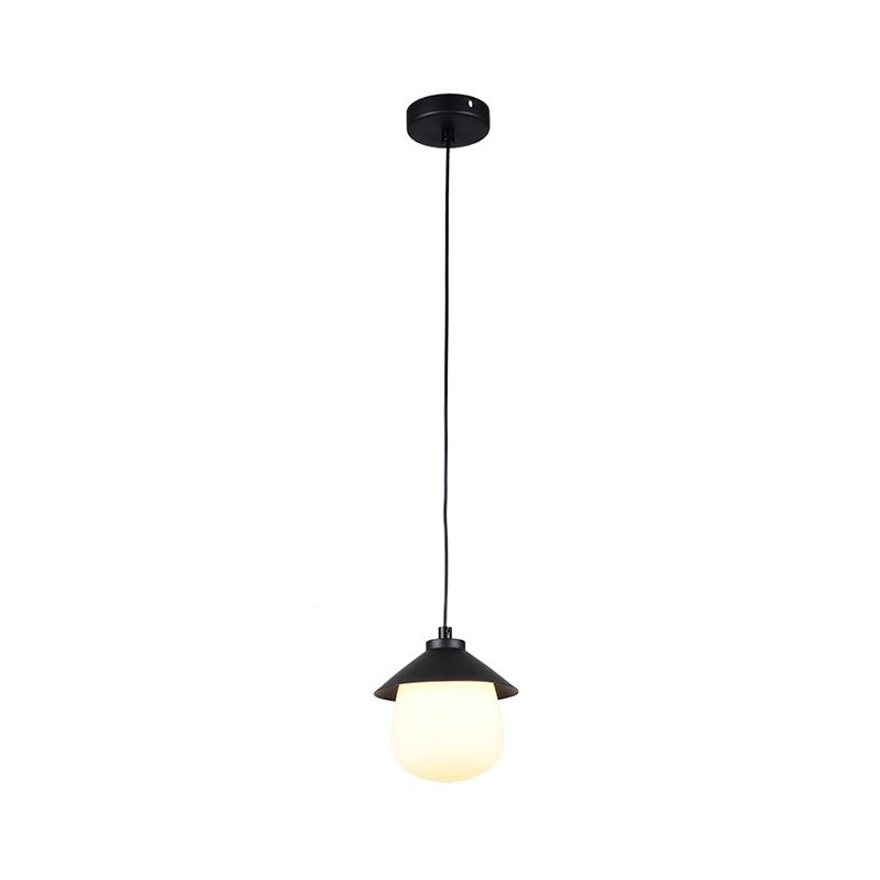 Cone Pendant Lighting with Oval Glass Shade Minimalist Black Hanging Ceiling Light for Dining Room