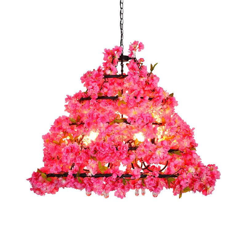 Purple 6 Heads Chandelier Lighting Industrial Metal Towel Flower Suspension Pendant for Restaurant