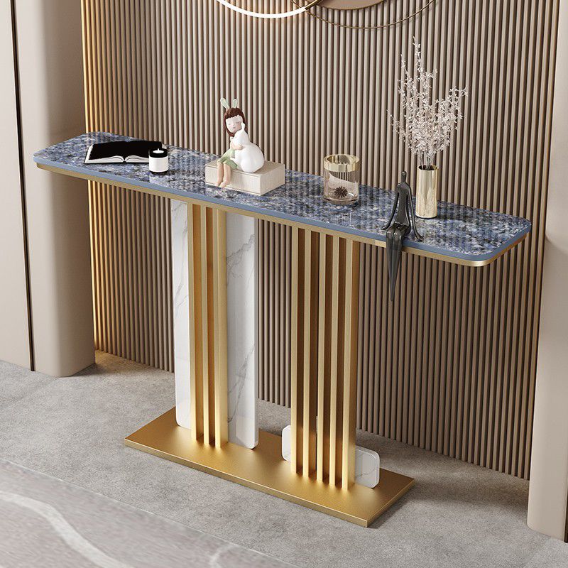 Contemporary Rectangular Accent Console Table with Golden/Black Base