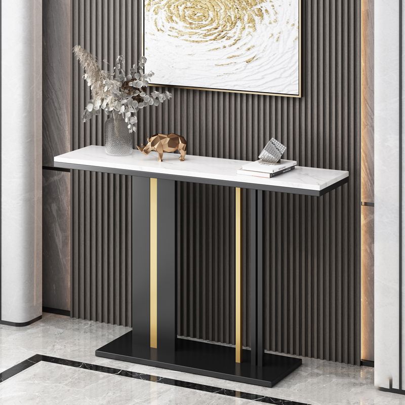 Glam Style Console Table with Stone Top and Pedestal Base for Hall