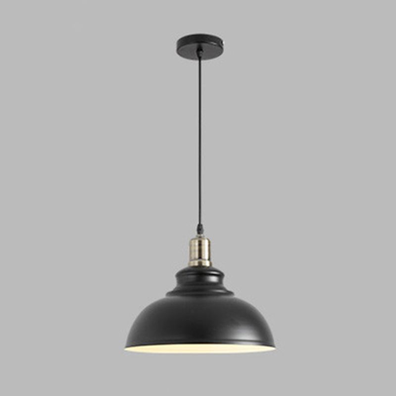 1-Light Hanging Pendant Lights Industrial Dome-Shaped Metal Commercial Pendant Lighting in Black