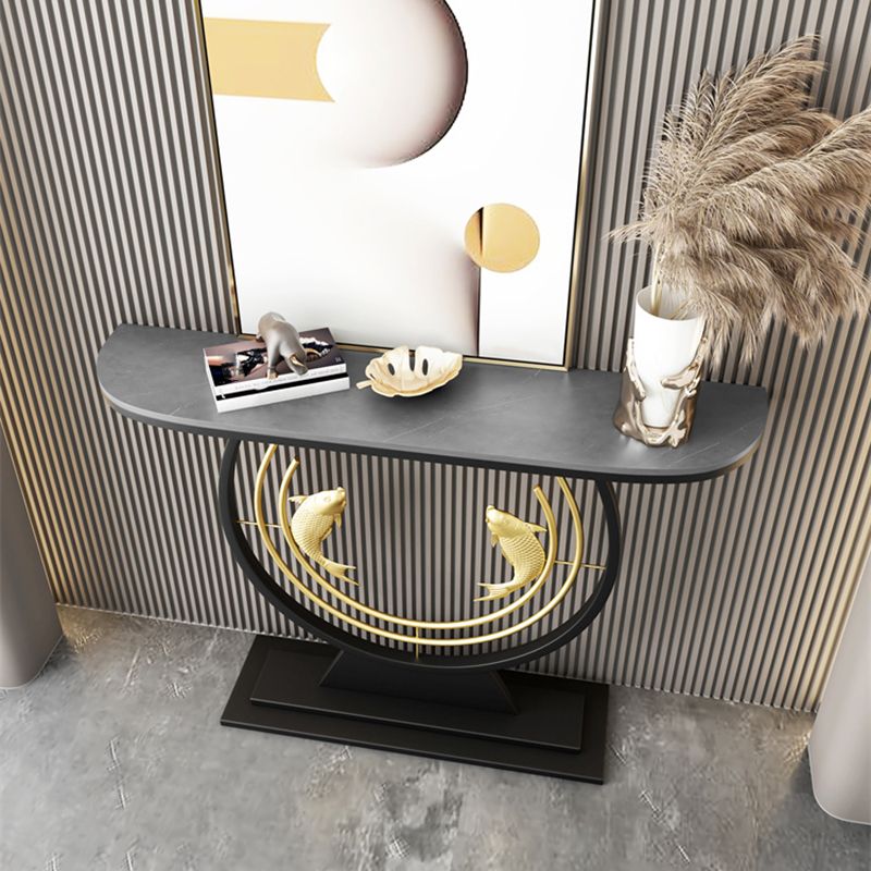 Half Moon Shape Contemporary Console Table Stone Console Sofa Table for Hall